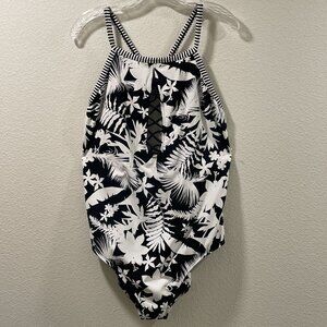 BLEU ROD BEATTIE One Piece Plunge Swimsuit Tropical Black/White Women 20W